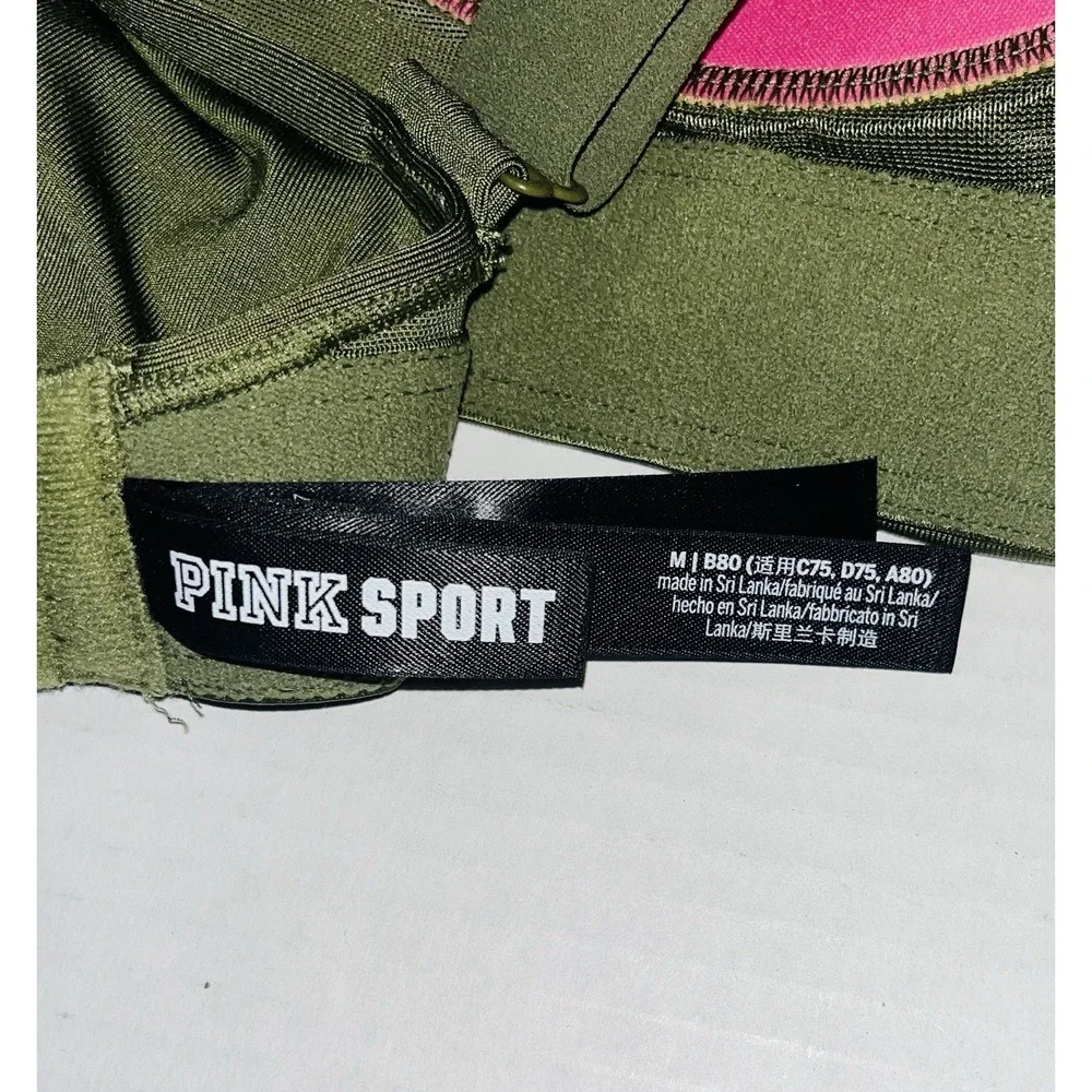 Victoria's Secret PINK Sports Bra Size Medium Olive‎ Green Cross Back Adjustable